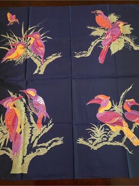 Hand woven 100% Thai Silk Scarf in Navy. Pink, red, green and golden yellow.